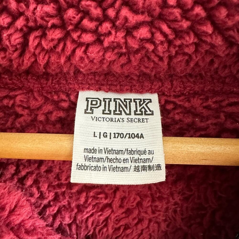 PINK Teddy Full-Zip sherpa maroon burgundy red Large - Picture 6 of 8